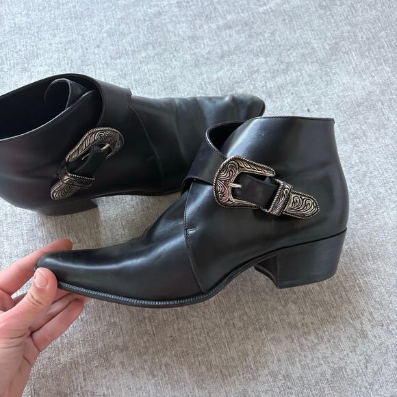 Saint Laurent Black Leather Buckle Boots - Picture 3 of 8